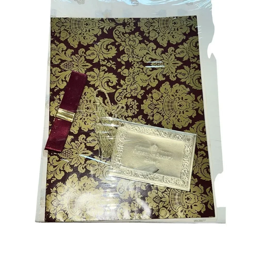 5 Victoria Secret vintage Gift Box Wrapping Tissue Paper Tassel Ribbon Gold
